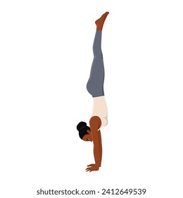 Woman doing Handstand yoga pose. Adho Mukha vrksasana. Flat vector illustration isolated on white background