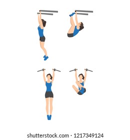 Woman Doing Hanging Leg Raise To Bar And Hanging Windshield Wipers Exercise. Abdominals Workout