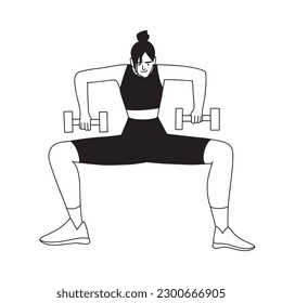 Woman doing hard fitness  minimalistic vector line illustration