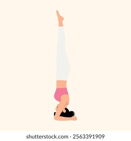 woman doing head standing yoga pose illustration 