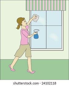 Woman doing her spring cleaning; washing a window