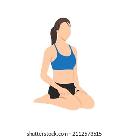 Woman doing hero pose virasana exercise. Flat vector illustration isolated on white background