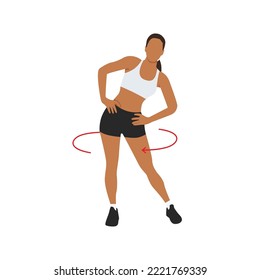 Woman doing Hip circles exercise. Flat vector illustration isolated on white background