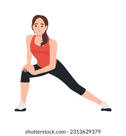 Woman doing Hip Flexor Stretches to Release Tightness and Gain Flexibility in Your Hips. Flat vector illustration isolated on white background