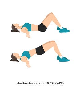 Woman doing hip raises. Butt lift. Bridges exercise flat vector illustration isolated on white background 