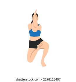 Woman doing Horse Face Pose. Practice Vatayanasana. Flat vector illustration isolated on white background