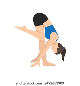Woman doing Humble Flamingo Pose or Humble Flamingo Pose yoga exercise. Flat vector illustration isolated on white background