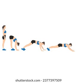 Woman Doing Inchworm Walking Exercise Fitness Home Workout Guidance. Flat vector illustration isolated on white background