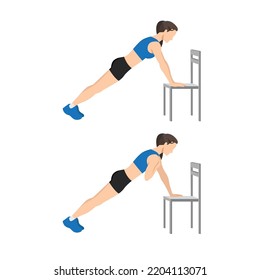 Woman doing Incline plank shoulder taps exercise. Flat vector illustration isolated on white background. Layered vector. Abs workout