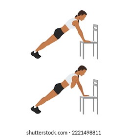 Woman doing Incline plank shoulder taps exercise. Flat vector illustration isolated on white background. Layered vector. Abs workout