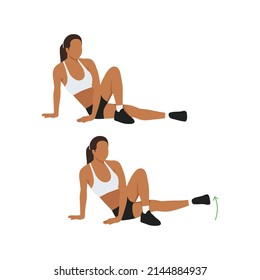 Woman Doing Inner Thigh Lifts Exercise Flat Vector Illustration Isolated On White Background