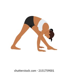 Woman doing intense side stretch pose parsvottanasana exercise. Flat vector illustration isolated on white background