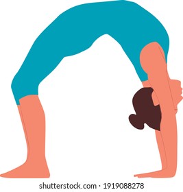 Woman doing the inverted arc or wheel, from yoga. Exercises body and mind. Relaxation methods