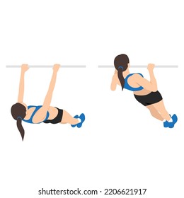 Woman doing inverted rows exercise. Flat vector illustration isolated on white background