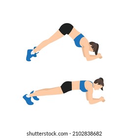 Woman doing Inverted V Plank exercise flat vector illustration isolated on white background