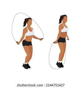 Woman doing Jump rope.Skipping cardio exercise. Flat vector illustration isolated on white background