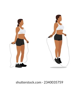 Woman doing Jump rope.Skipping cardio exercise. Flat vector illustration isolated on white background