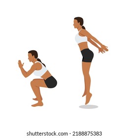 Woman doing jump squat exercise. Flat vector illustration isolated on white background