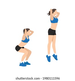 Woman doing Jump squats exercise flat vector illustration isolated on white background