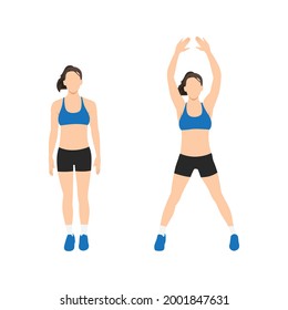 Woman Doing Jumping Jacks Exercise. Flat Vector Illustration Isolated On White Background