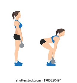 Mujer haciendo ejercicio de levantamiento mortal de Kettlebell. Ilustración vectorial plana aislada en fondo blanco