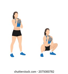 Woman doing Kettlebell goblet squat exercise. Flat vector illustration isolated on white background. workout character set
