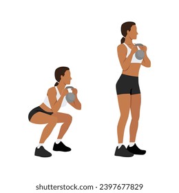 Woman doing Kettlebell goblet squat exercise. Flat vector illustration isolated on white background.