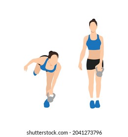Woman doing Kettlebell one legged deadlifts exercise. Flat vector illustration isolated on white background