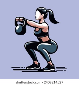 Woman doing kettlebell swings, squats, exercise, body strength