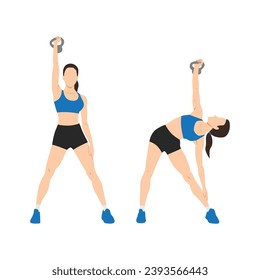 Woman doing Kettlebell windmills exercise. Flat vector illustration isolated on white background. 