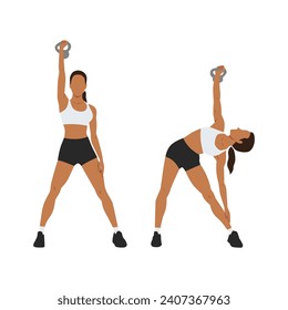 Frauen, die Kettlebell Windmühlen machen. Flache Vektorgrafik einzeln auf weißem Hintergrund.