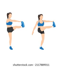 Woman doing kick crunch exercise. Flat vector illustration isolated on white background