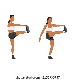 Woman doing kick crunch exercise. Flat vector illustration isolated on white background