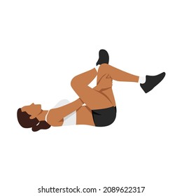 Woman doing Knee to chest lower back stretch exercise. Flat vector illustration isolated on white background