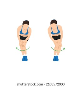 Woman doing Knee circles exercise. Flat vector illustration isolated on white background