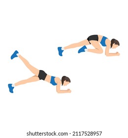 Woman doing knee to elbow kickback exercise. Flat vector illustration isolated on white background