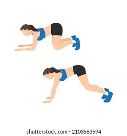 Woman Doing Knee And Elbow Press Up Exercise. Flat Vector Illustration Isolated On White Background