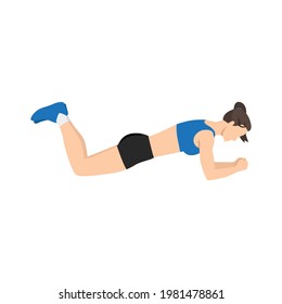 Woman doing Knee plank exercise. Flat vector illustration isolated on white background