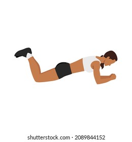 Woman doing Knee plank exercise. Flat vector illustration isolated on white background