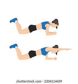 Woman doing Knee plank or reach with swimmer pose exercise. Flat vector illustration isolated on white background