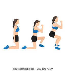 Woman doing Knee to squat. Flat vector illustration isolated on white background