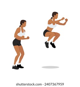 Woman doing Knee tuck jumps exercise. Flat vector illustration isolated on white background