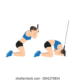 Woman doing Kneeling cable crunches exercise. Flat vector illustration isolated on white background