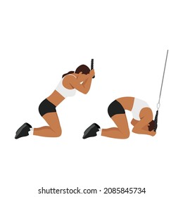 Woman doing Kneeling cable crunches exercise. Flat vector illustration isolated on white background