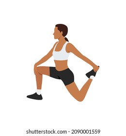 Woman doing Kneeling quad stretch exercise. Flat vector illustration isolated on white background