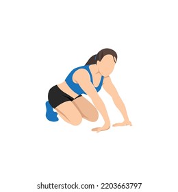 Woman Doing Kneeling Wrist Or Forearm Stretch. Flat Vector Illustration Isolated On White Background