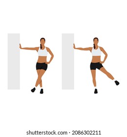 Woman doing Lateral leg swing exercise. Flat vector illustration isolated on white background