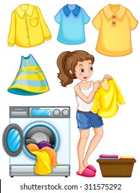 Woman doing laundry work illustration