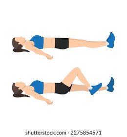 Woman doing Laying heel slides or knee bends exercise. Flat vector illustration isolated on white background