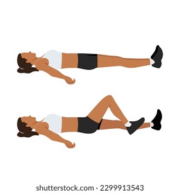 Woman doing Laying heel slides or knee bends exercise. Flat vector illustration isolated on white background